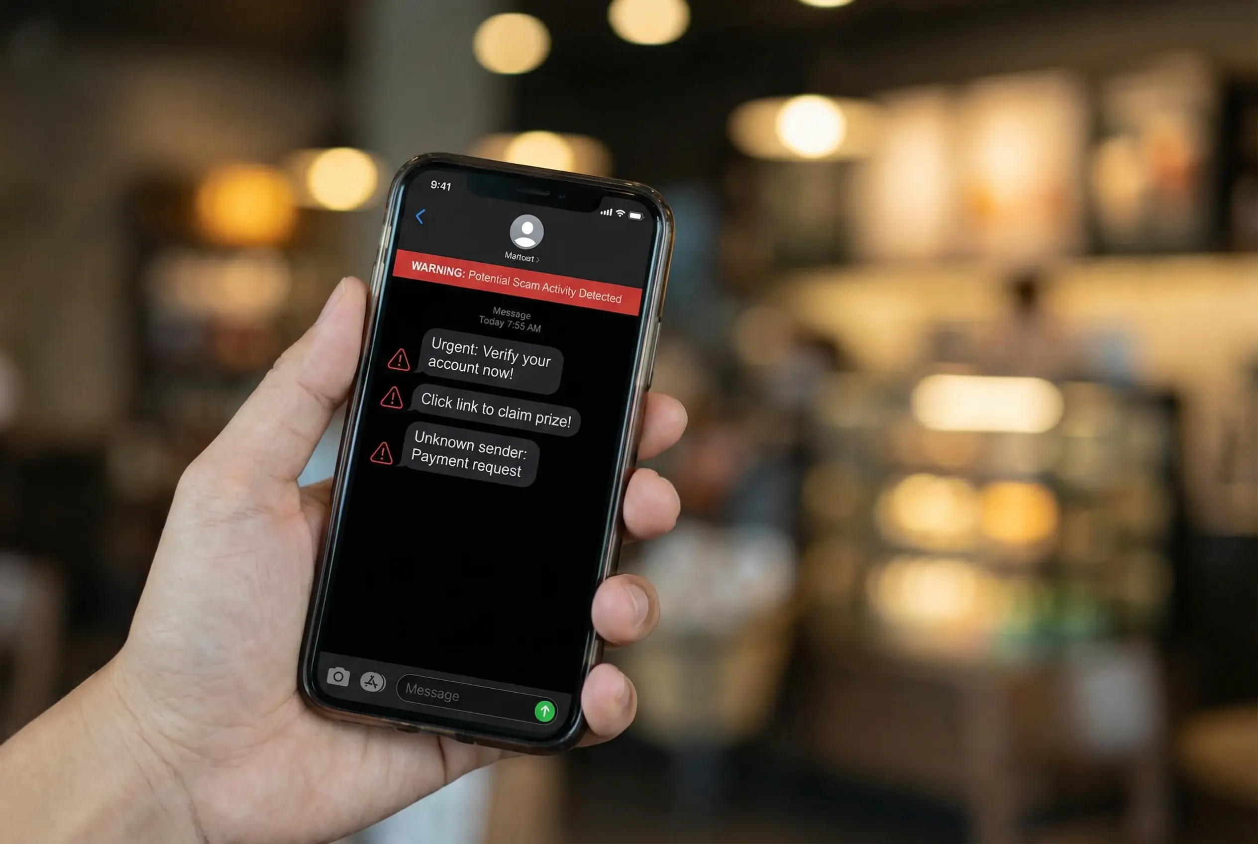 Tela de celular mostrando mensagens suspeitas em aplicativo de mensagens