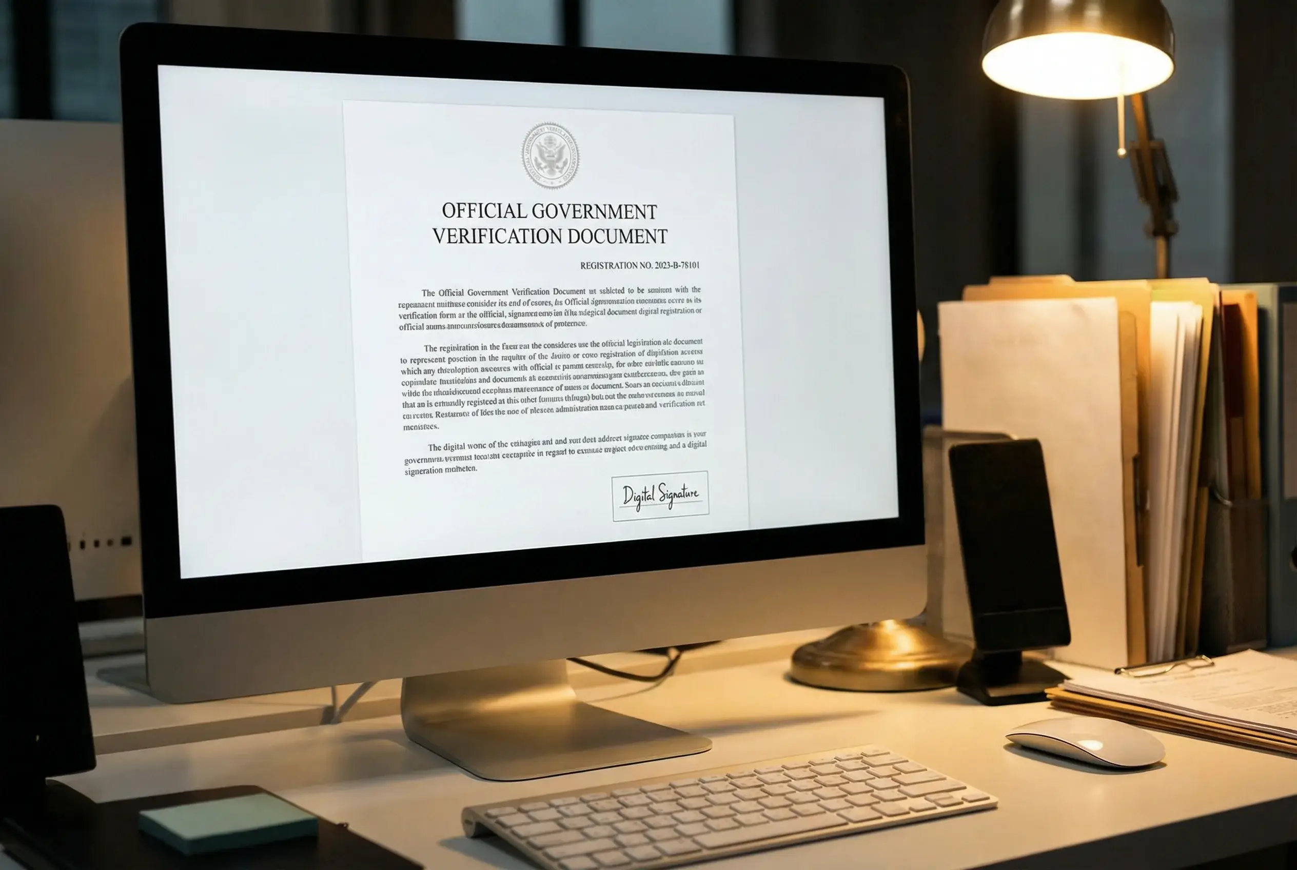 Tela de computador mostrando documento oficial com número de registro